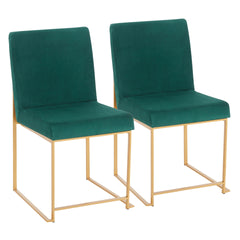 High Back Fuji Contemporary Dining Chair in Gold and Green Velvet by LumiSource - Set of 2