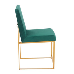 High Back Fuji Contemporary Dining Chair in Gold and Green Velvet by LumiSource - Set of 2