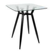 Clara Mid-Century Modern Square Counter Table with Black Metal Legs and Clear Glass Top by LumiSource