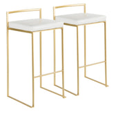 Fuji Contemporary-Glam Barstool in Gold with White Faux Leather by LumiSource - Set of 2
