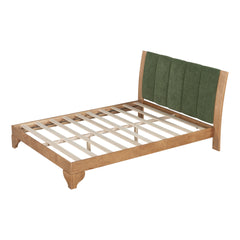 Premium Pine Wood Queen Bed Frame,Queen Size Bed Frame with Headboard Included,Mid Century Modern Bed,Natural&Green Color