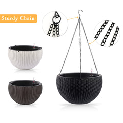 13.4 inch Self-Watering Hanging Rattan-Inspired Planter Large Capacity, Root-Rot Resistant Water Storage with Water Level Indicator, Dual-Use for Indoor & Balcony Decoration (Pack of 2, Black)
