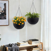 13.4 inch Self-Watering Hanging Rattan-Inspired Planter Large Capacity, Root-Rot Resistant Water Storage with Water Level Indicator, Dual-Use for Indoor & Balcony Decoration (Pack of 2, Black)