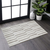 Step Collection High-Low Striped Beige/Cream Indoor Area Rug, 2'x3', Modern, Contemporary, Geometric, Bohemian, Bedroom, Kitchen, Living Room, Doormat, Non Shedding Carpet