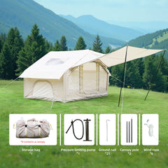 6.3m ² Inflatable Camping Tent with canopy , 4 Season Waterproof Windproof, Clear Skylight & 420D Oxford Waterproof, Air Tent with Mesh Windows/Doors