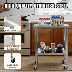 Stainless Steel Table with Wheels, Stainless Table for Prep & Work, 24x30x36 Inch Commercial NSF Metal Table for Restaurant Kitchen Hotel Garage