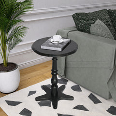 15.75 inch Round Small End Table, Wooden Pedestal Side Coffee Tables, Vintage Accent Nightstand for Living Room, Bedroom, Entryway (Black)