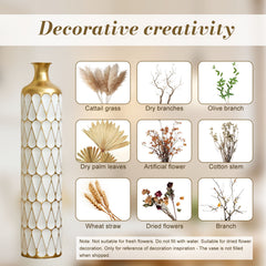 Set of 3 Gold and White Geometric Metal Vases, 31.5/27.17/22.83 Inch Tall Floor Vases for Home Decor, Decorative Centerpiece for Modern Farmhouse & Glam Living Room Entryway