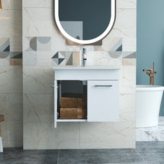 24-Inch Bathroom Vanity With Sink Combo,Wall-Mounted Bathroom Vanity with Double Doors, Wall Mount Bathroom Cabinet,,Soft Close Hinges,Long metal handles,Ceramic basin,Glossy White