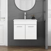24-Inch Bathroom Vanity With Sink Combo,Wall-Mounted Bathroom Vanity with Double Doors, Wall Mount Bathroom Cabinet,,Soft Close Hinges,Long metal handles,Ceramic basin,Glossy White