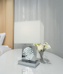 22"H CHROME SQUARE CRYSTAL CENTERPIECE with Night Light + USB Port + Power Outlet