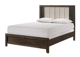 1pc Queen Size Bed Rich Wood Finish Sleek Linear Details Rustic Charm Plush Upholstered Headboard Framed Deep Tones Brown