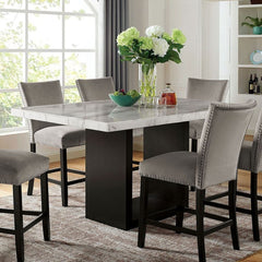 Attractive Elegant White Genuine Marble Table Top 1pc Counter Height Dining Table Sturdy Design Solidwood Base Dining Room High Table