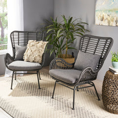 Tapscott Wicker Patio Chair with Cushions (Set of 2)