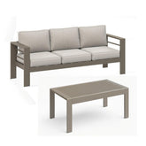2 Pieces Outdoor Patio Set, All-Weather 75” 3-Seat Metal Patio Sofa Couch with Thick Beige Cushions, Khaki Frame and 43” Coffee Table
