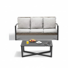 2-Piece Wicker Patio Conversation Set with Gray Cushions & Coffee Table