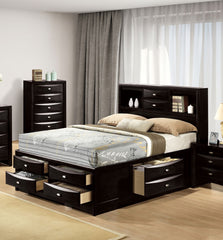 Contemporary Queen Size Bed W Footboard Drawers Headboard Bookcase Black Color 1pc Bed Bedroom Furniture