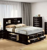 Contemporary Queen Size Bed W Footboard Drawers Headboard Bookcase Black Color 1pc Bed Bedroom Furniture