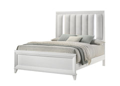Contemporary Queen Size Bed 2xNightstand 3pc Set Panel Bed Upholstered Cushion LED Lights Headboard White Finish Wooden Solid Wood Furniture
