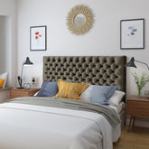 Tufted Upholstered Queen Size Bed Headboard in Modern Button Design, Adjustable Solid Wood Head Board, Solid Wood Head Board with Durable Metal Legs in Bedroom