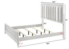 1pc King Size Panel Bed Upholstered Cushion LED Lights Headboard White Finish Wooden Solid Wood Furniture