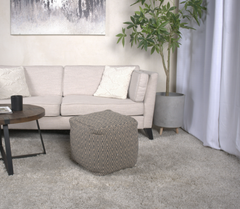 Amuleto Hand - Loomed Cotton Pouf, Dark Grey and Brown
