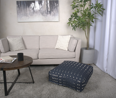 Dalm Fabric Square Pouf, Dark Blue and White