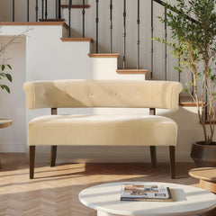Jared Roll Arm Tufted Bench Settee, Fawn Brown Performance Velvet