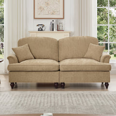 Elegant Mid Century Oversized Large Two Seater Sofa Couch with Flared Arms and Removable Ruffles Pleats Skirts and Spindle Legs, Comfy Chenille Two-Seat Love Seat Sofa for Living Room,Light Coffee