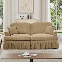 Elegant Mid Century Oversized Large Two Seater Sofa Couch with Flared Arms and Removable Ruffles Pleats Skirts and Spindle Legs, Comfy Chenille Two-Seat Love Seat Sofa for Living Room,Light Coffee