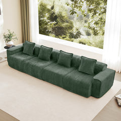 Streamlined Design Deep Seat Modular 4 Seat Boneless Sofa with French Edge Piping,No Assembly Required, Modern Modular 4 - Seat Sofa Couch with Throw Pillows,Velvet Fabric Green