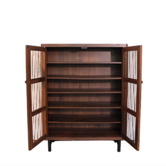 Shoe Cabinet with Shutter Doors, 6-Tier Entryway Shoe Cabinet with Adjustable Shelves, Wooden Modern Rack Organizer for Entryway, Hallway, Closet, Living Room, Walnut