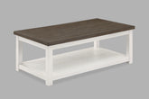 1pc Farmhouse Style Brown Coffee Table with White Base Rectangular Table Top Comes with Casters Wooden Living Room Furniture