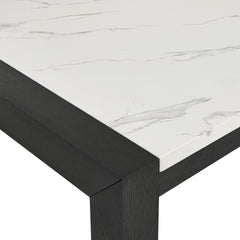 1pc White Faux Marble Dining Table Solid Wood Veneer Standard Height Contemporary Dining Room Wooden Furniture Black Finish