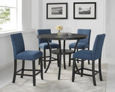Biony Espresso Wood Counter Height Dining Set with Blue Fabric Nailhead Stools