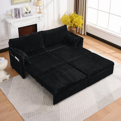 73"Convertible Sofa Bed,Pull Out Bed,3-in-1 Sofa with Side Pocket& USB Ports,Modern Corduroy Couch for Living Room, Small Space, Apartment, Bedroom, Black