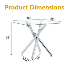 Modern Electroplated Metal Leg Bar Table with Tempered Glass Top, Sturdy Cross-Leg Pub Table for Home Bar, Kitchen Island, Living Room