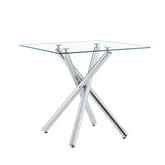 Modern Electroplated Metal Leg Bar Table with Tempered Glass Top, Sturdy Cross-Leg Pub Table for Home Bar, Kitchen Island, Living Room