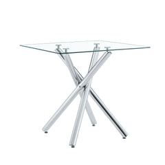 Modern Electroplated Metal Leg Bar Table with Tempered Glass Top, Sturdy Cross-Leg Pub Table for Home Bar, Kitchen Island, Living Room