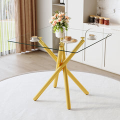 Modern Gold Bar Table with Tempered Glass Top, Sturdy Cross Metal Legs Pub Table for Home Bar, Kitchen Island, Living Room