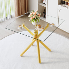 Modern Gold Bar Table with Tempered Glass Top, Sturdy Cross Metal Legs Pub Table for Home Bar, Kitchen Island, Living Room