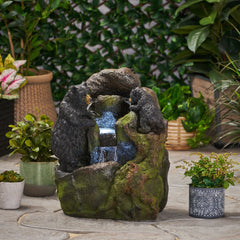 23.75" High Hand Crafted Weather Resistant Floor Fountain, Moss + Black