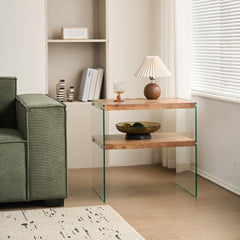 MDF SideTable, Small Tea Table, Walnut Night Stand Tempered Glass Sofa Table