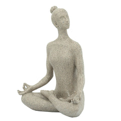 7x4x9" Beige Resin and Stone Yoga Figurine in Cross-Legged Pose
