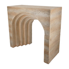 32.3x14.2x29.9" Modern Arched Sculptural Console Table with Beige Faux Travertine Finish