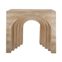 32.3x14.2x29.9" Modern Arched Sculptural Console Table with Beige Faux Travertine Finish