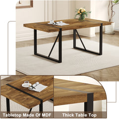Rustic Industrial Rectangular Wood Dining Table For 4-6 Person, Thick Engineered Wood color Tabletop and Black Metal Legs,Desk For Kitchen Dining Living Room