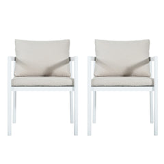Outdoor Dining Chair Set of 2, All-Weather White Aluminum Frame Patio Chairs with Beige Fabric Cushions, 300lbs