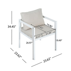 Outdoor Dining Chair Set of 2, All-Weather White Aluminum Frame Patio Chairs with Beige Fabric Cushions, 300lbs