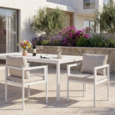 Outdoor Dining Chair Set of 2, All-Weather White Aluminum Frame Patio Chairs with Beige Fabric Cushions, 300lbs